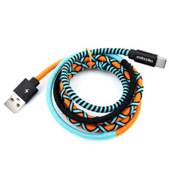 Crossloop 1 meter long Micro USB fast charging cable in purple & sea green