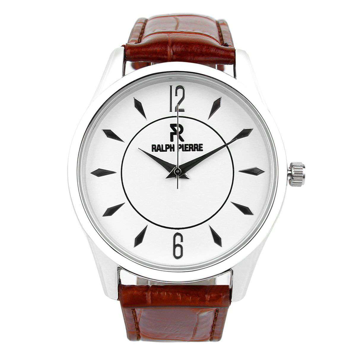Ralph Pierre Sublime Stance Analog Watch with Brown Strap & White Dial