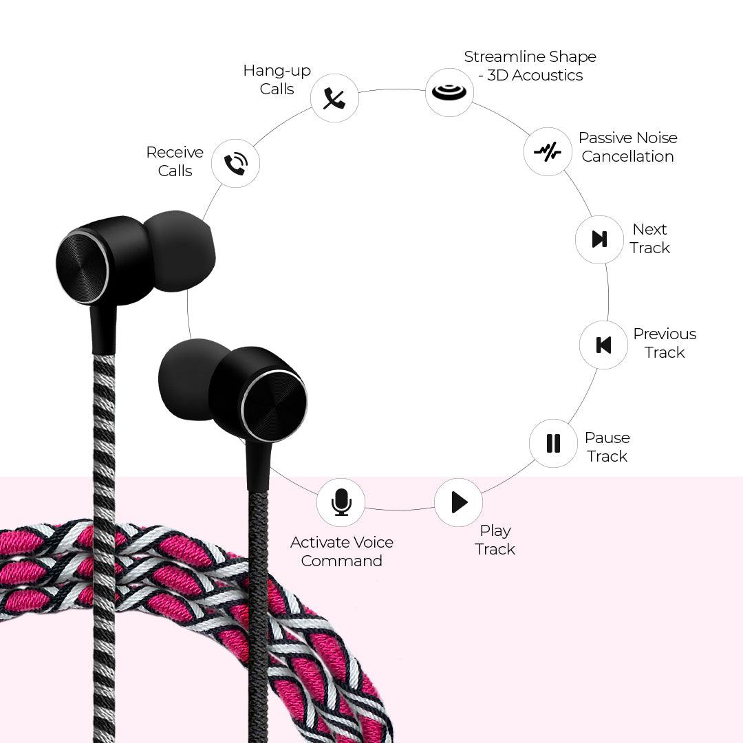 Crossloop Pro Series Earphone In Pink & Black