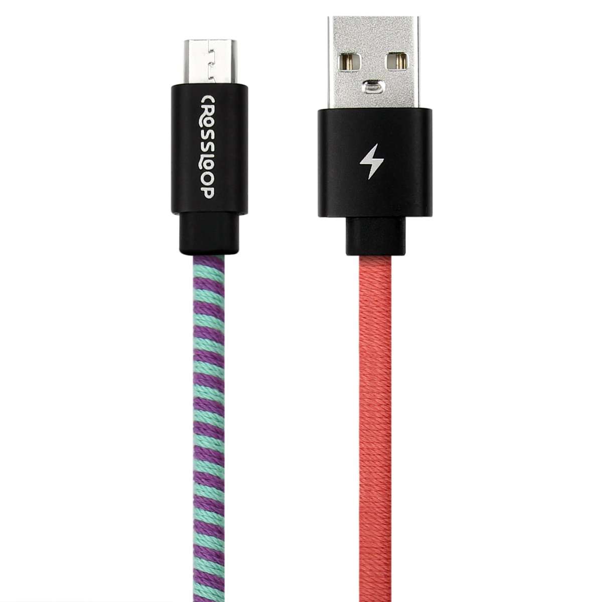 Crossloop Fast Charging Micro USB Cable In purple & sea green
