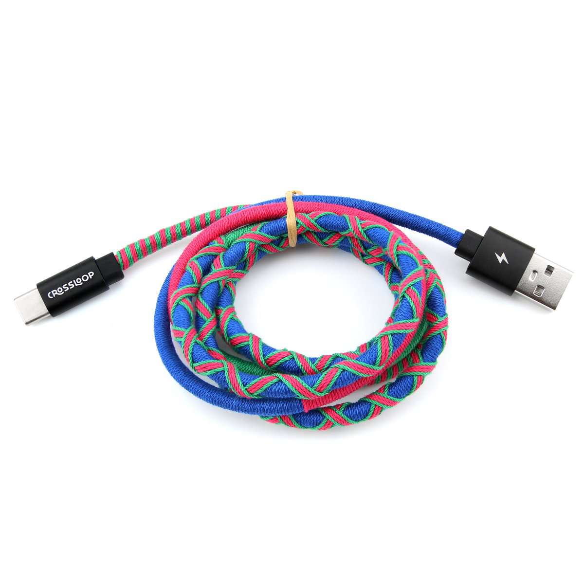 Crossloop 1 meter long fast charging cable in blue & pink