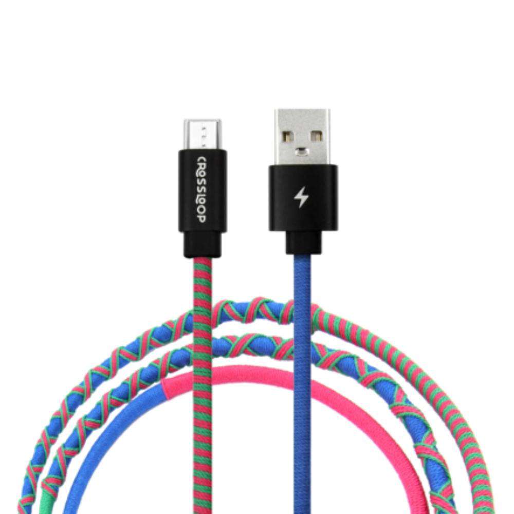 Crossloop fast charging Micro USB cable in blue & pink