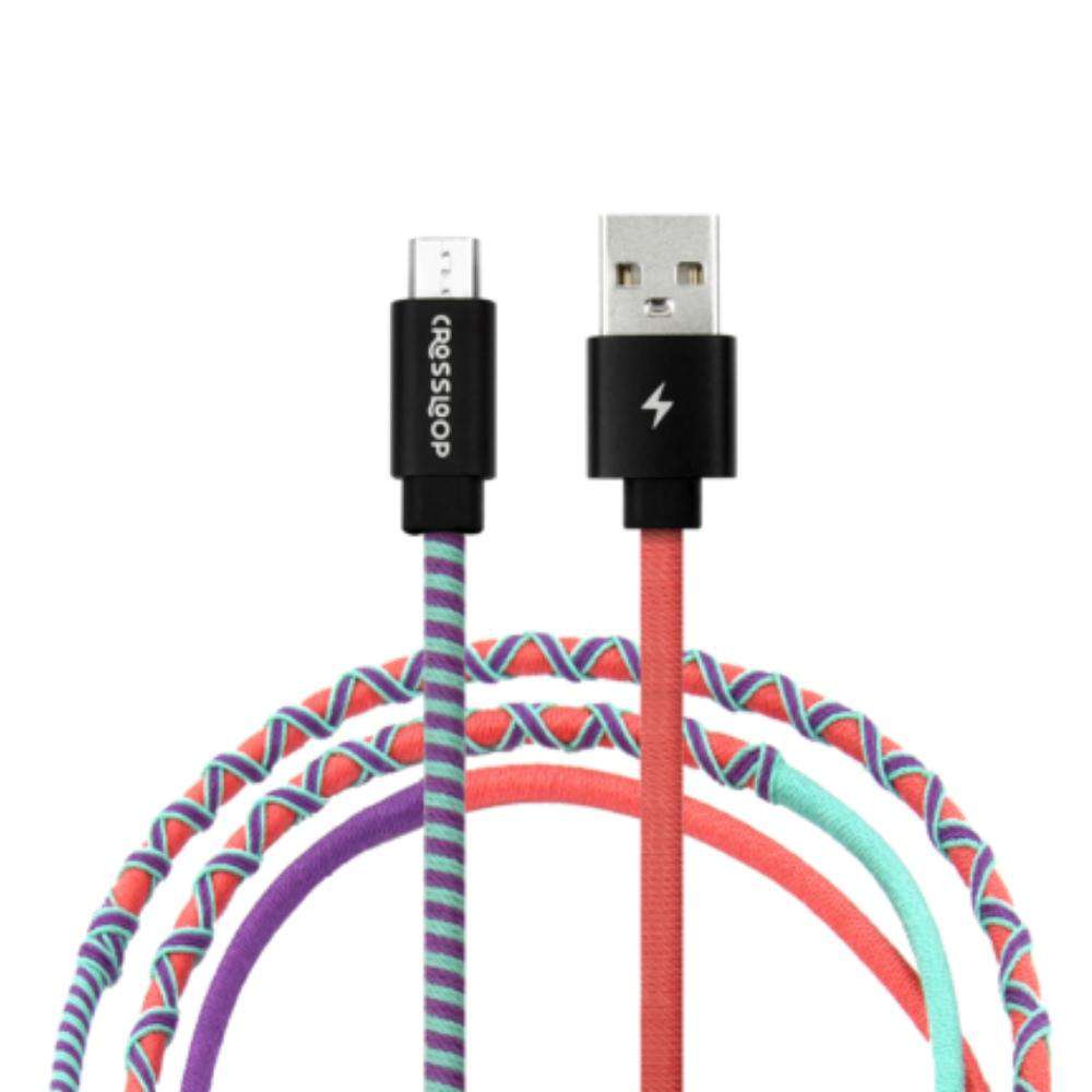 Crossloop fast charging Micro USB cable in purple & sea green