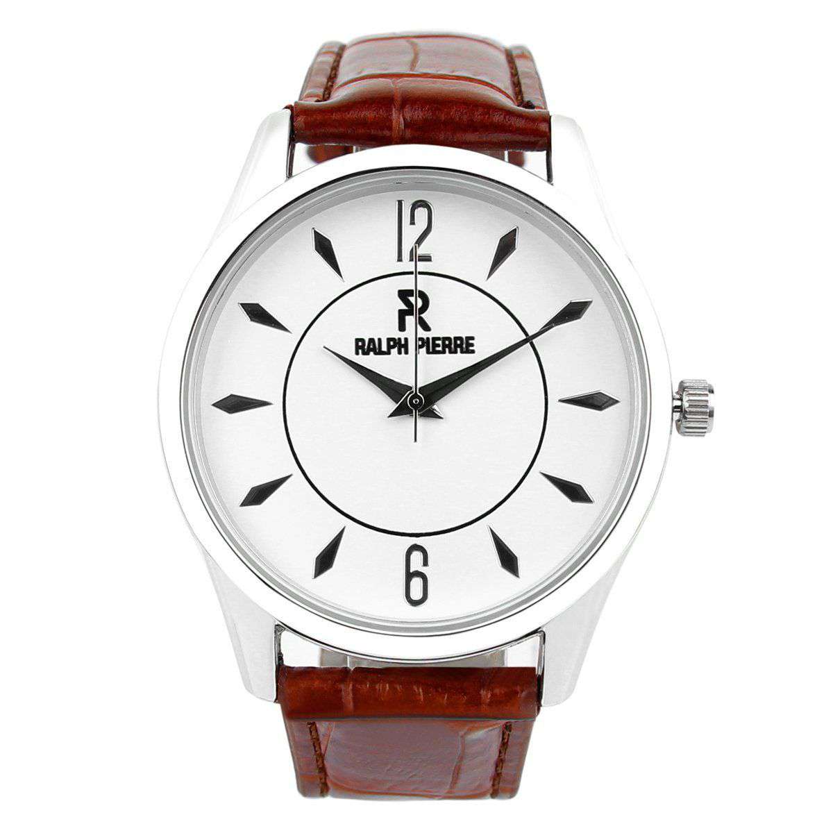 Ralph Pierre Sublime Stance Analog Watch with Brown Strap & White Dial 