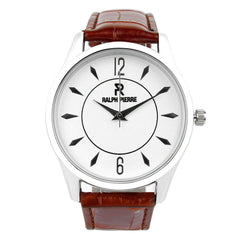 Ralph Pierre Sublime Stance Analog Watch with Brown Strap & White Dial 